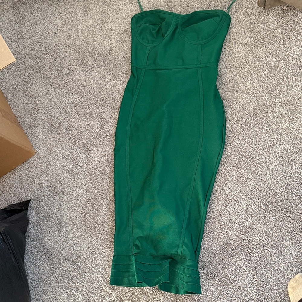 PrettyLittleThing Green Midi Dress- worn once